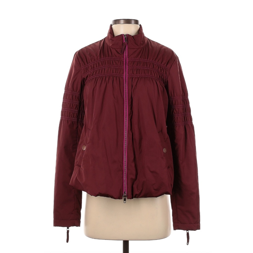 Free People Women's Maroon Red Stitched Floral Bomber Jacket